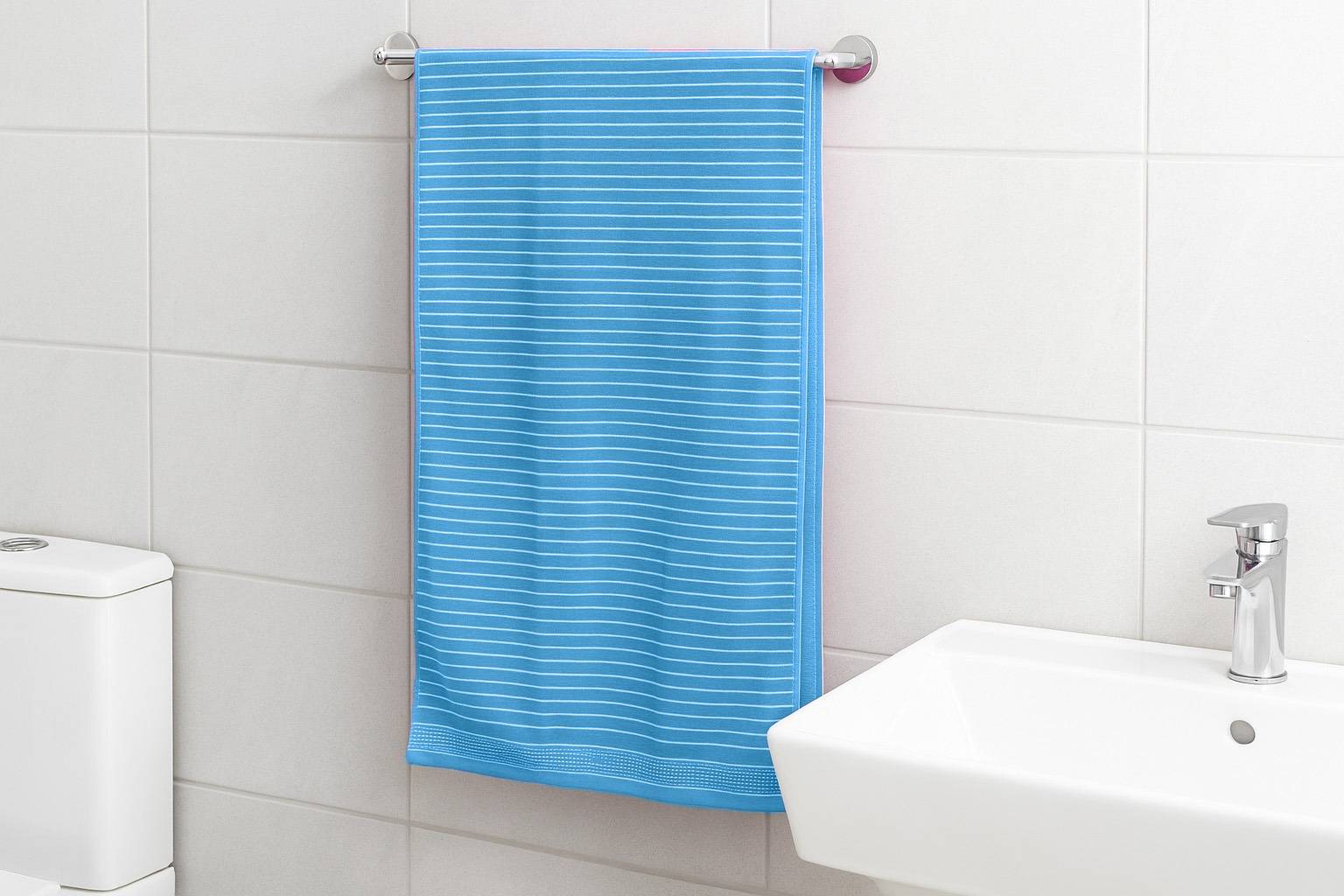 Striped Blue Cotton Bath Towel – Kaibee (photo 1 of 4) – KaiBee