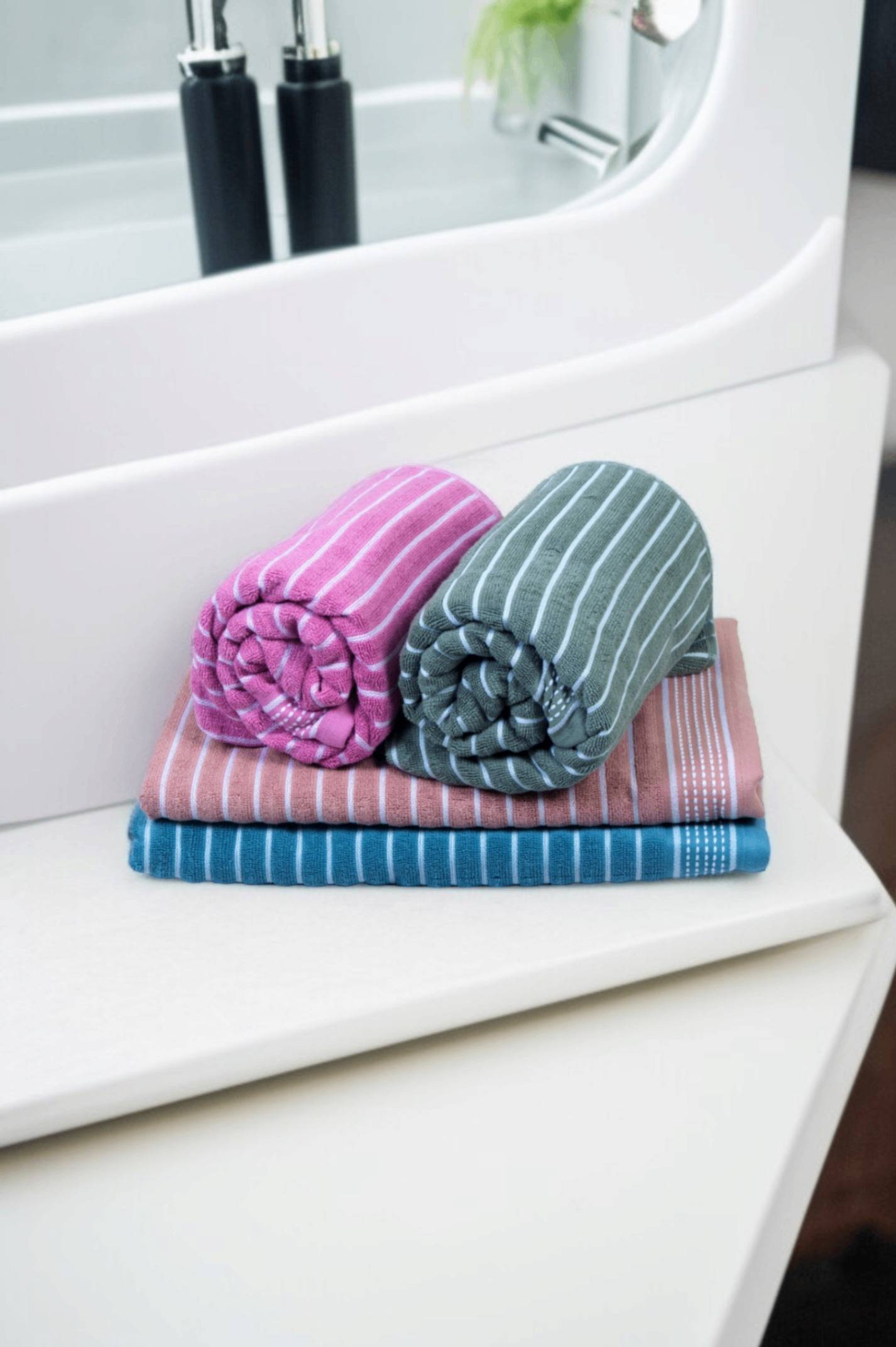 Striped Turquoise Cotton Bath Towel – Kaibee (photo 2 of 4) – KaiBee