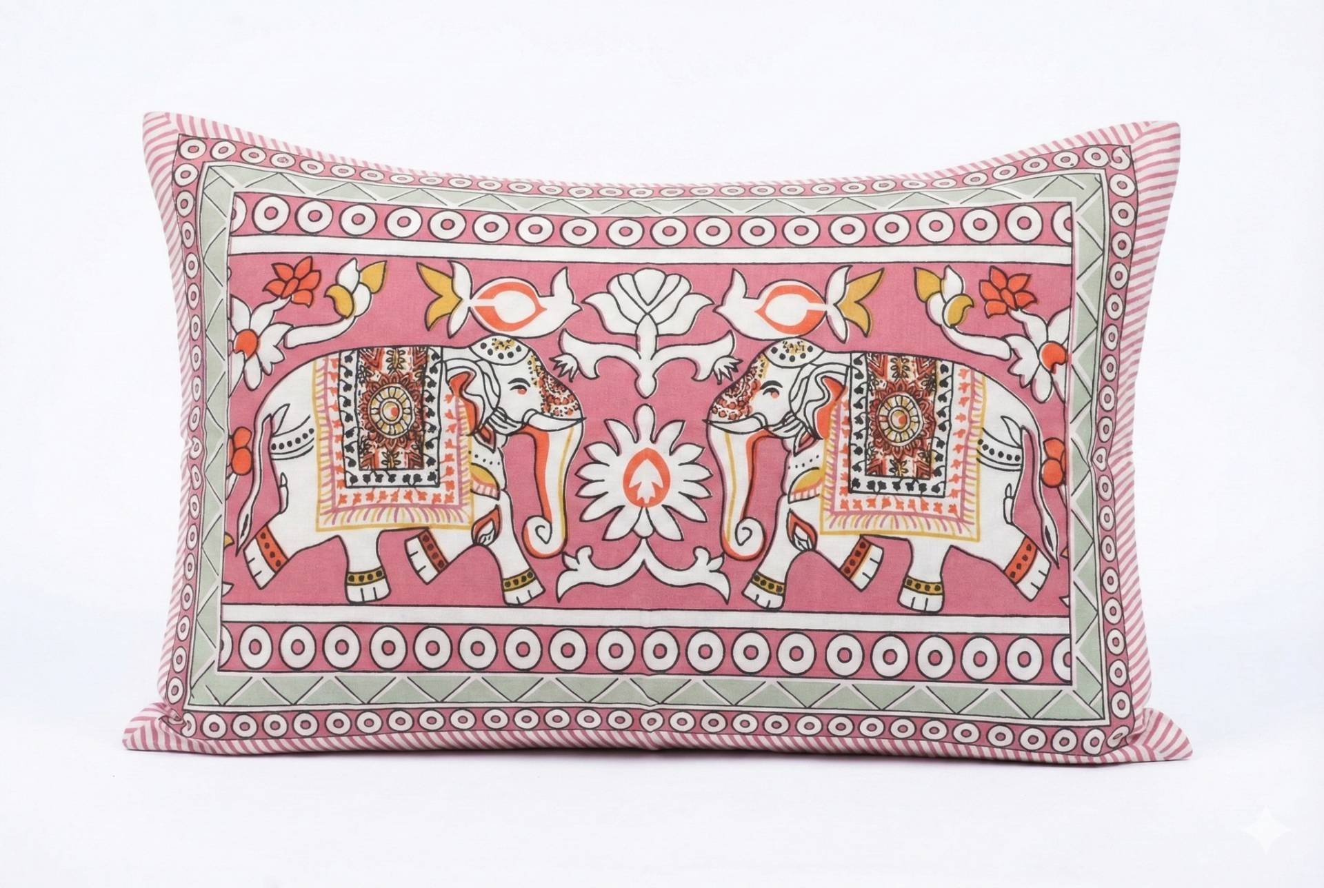 Bedsheet with Elephant & Floral Motifs – Pink Kaibee (photo 2 of 3) – KaiBee