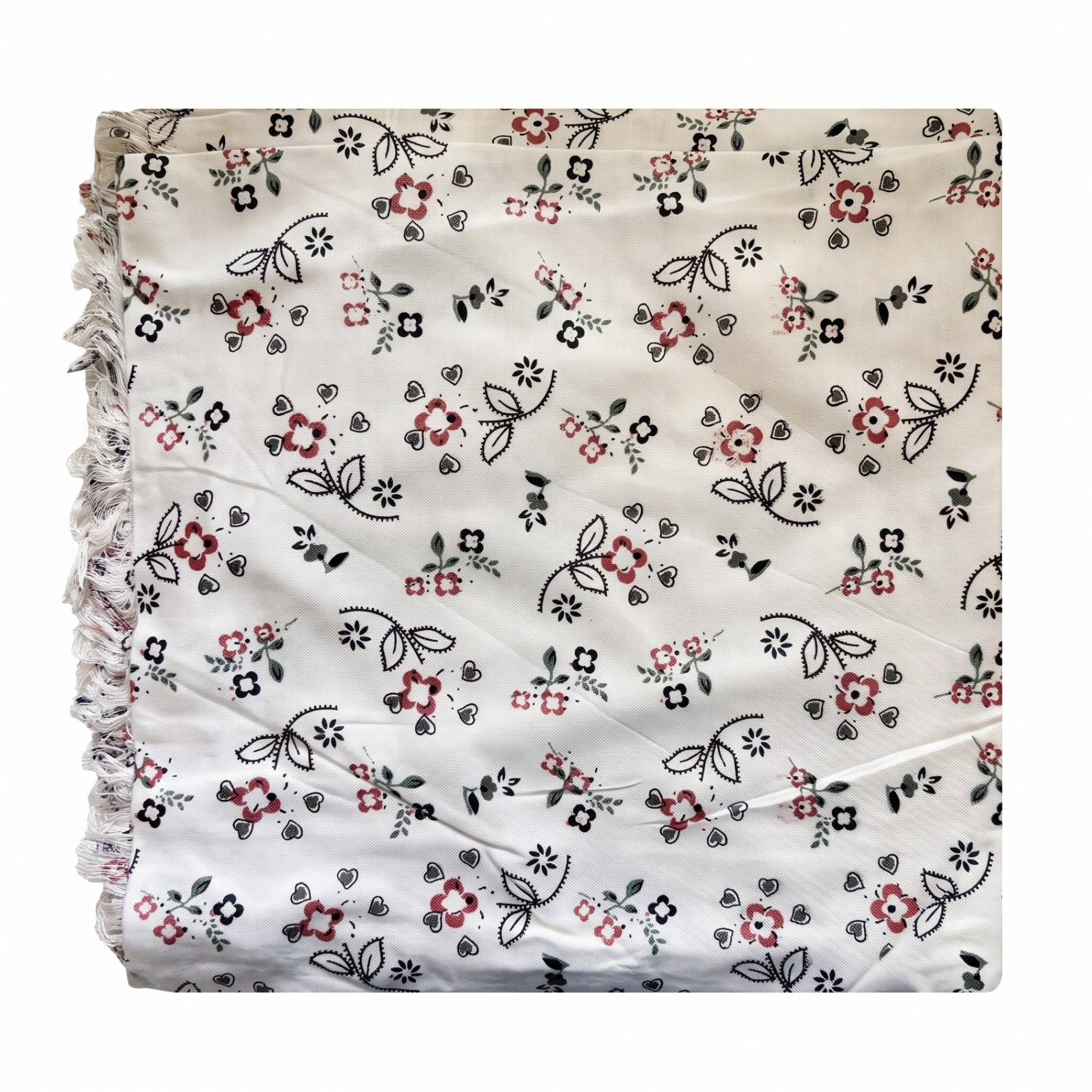 Printed Cotton Shawl With Tiny Flowers – White Kaibee (photo 2 of 2) – KaiBee