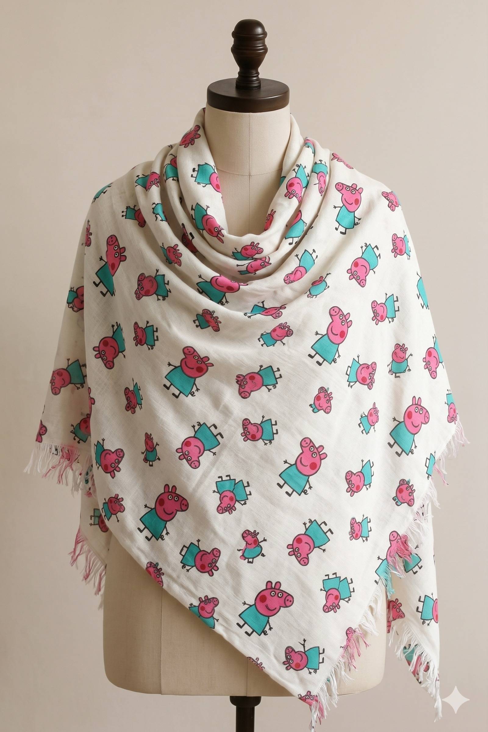 Printed Cotton Shawl With Piggy – White Kaibee (photo 1 of 2) – KaiBee
