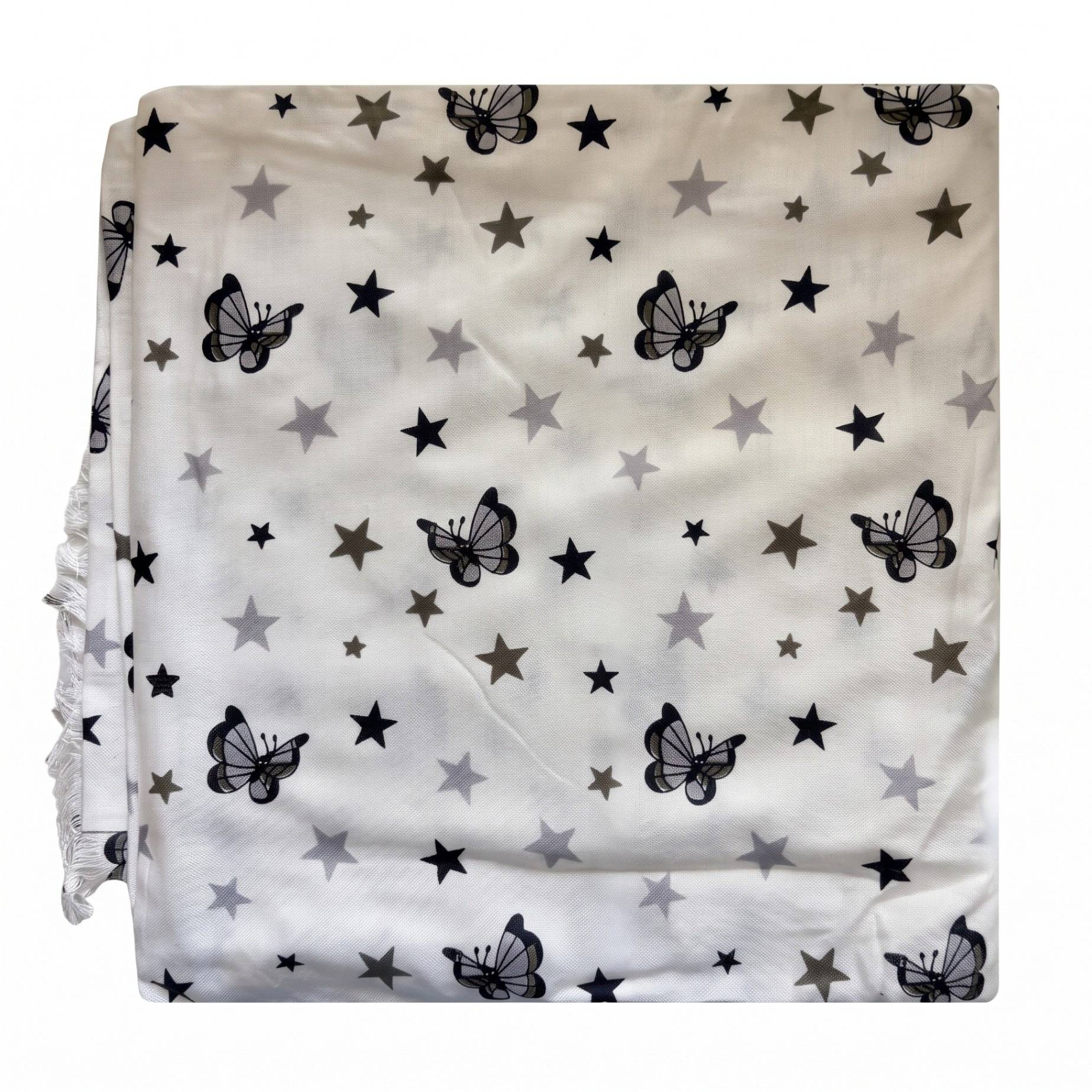 Printed Cotton Shawl With Butterflies – White Kaibee (photo 2 of 2) – KaiBee