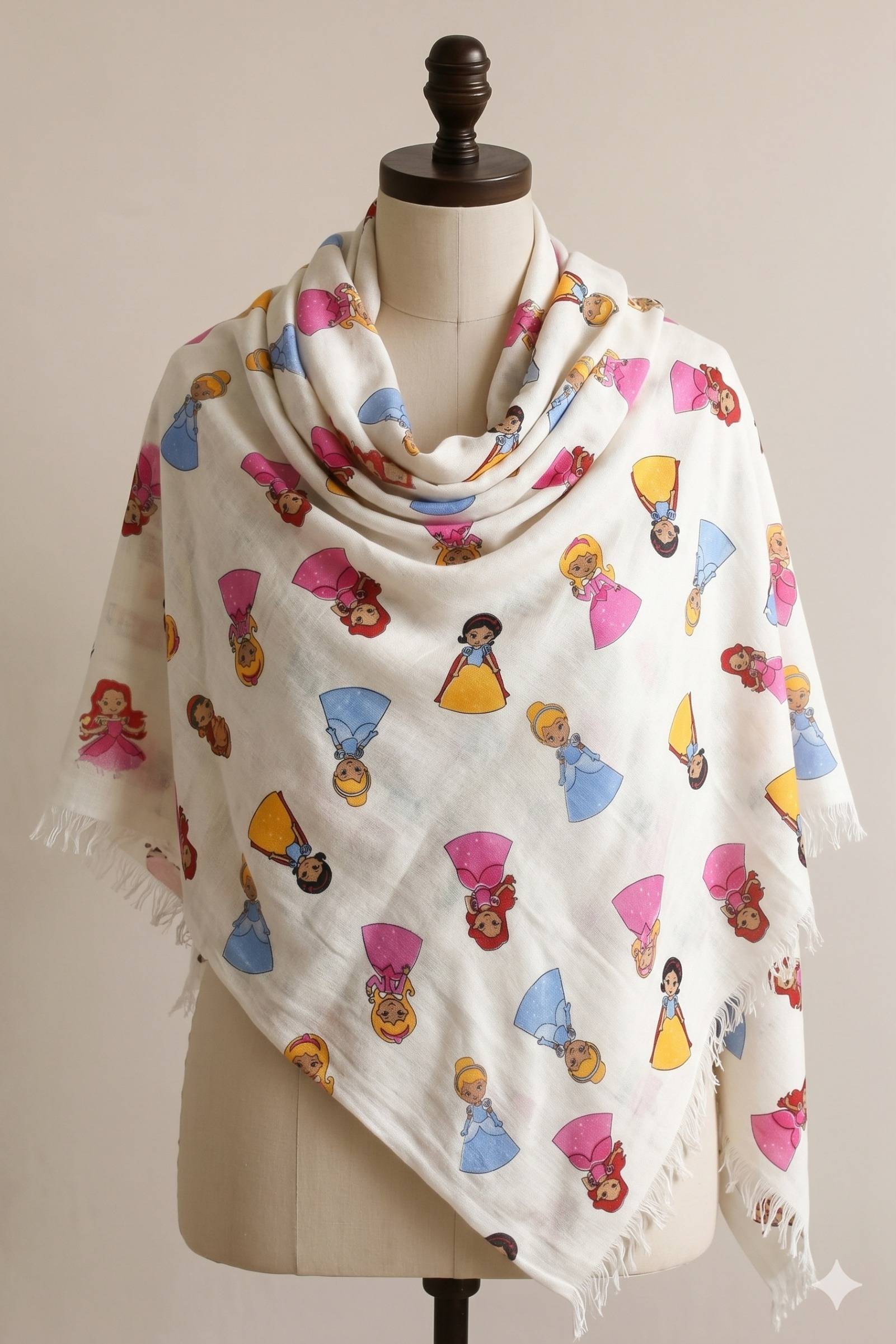 Printed Cotton Shawl With Princess – White Kaibee (photo 1 of 2) – KaiBee