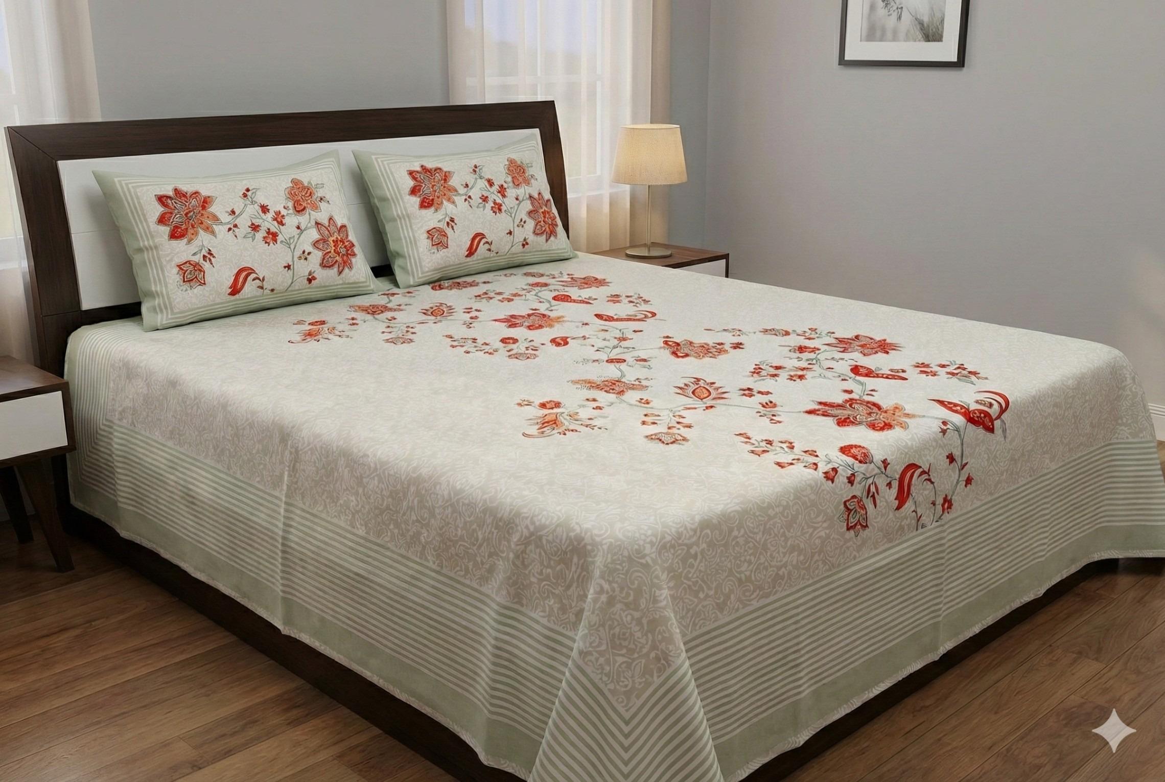Floral Bedsheet with Ethnic Motifs