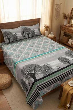 Bedsheet with Tree Silhouette & Floral Print – view 0