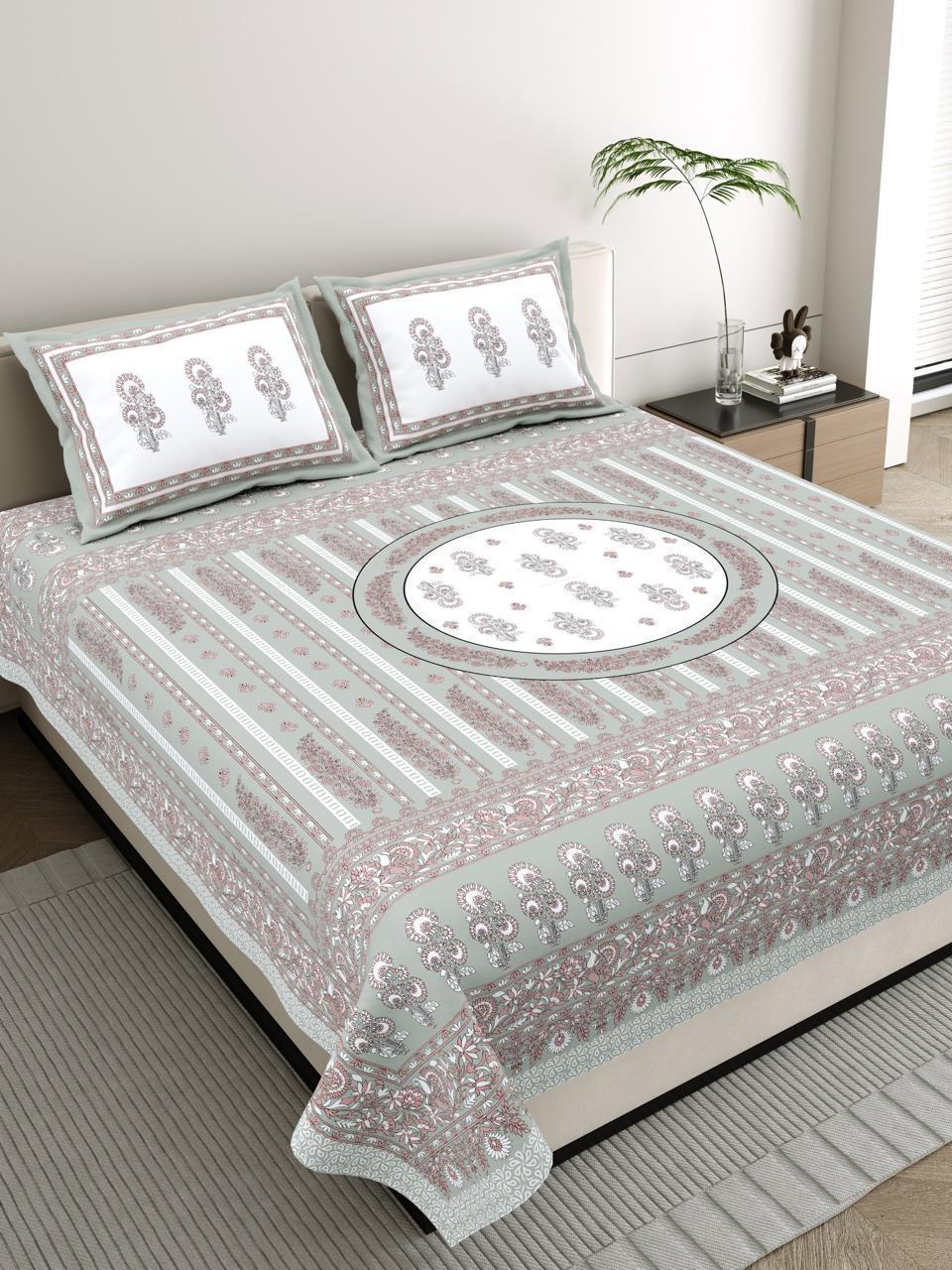 Bedsheet with Floral & Stripe Motif