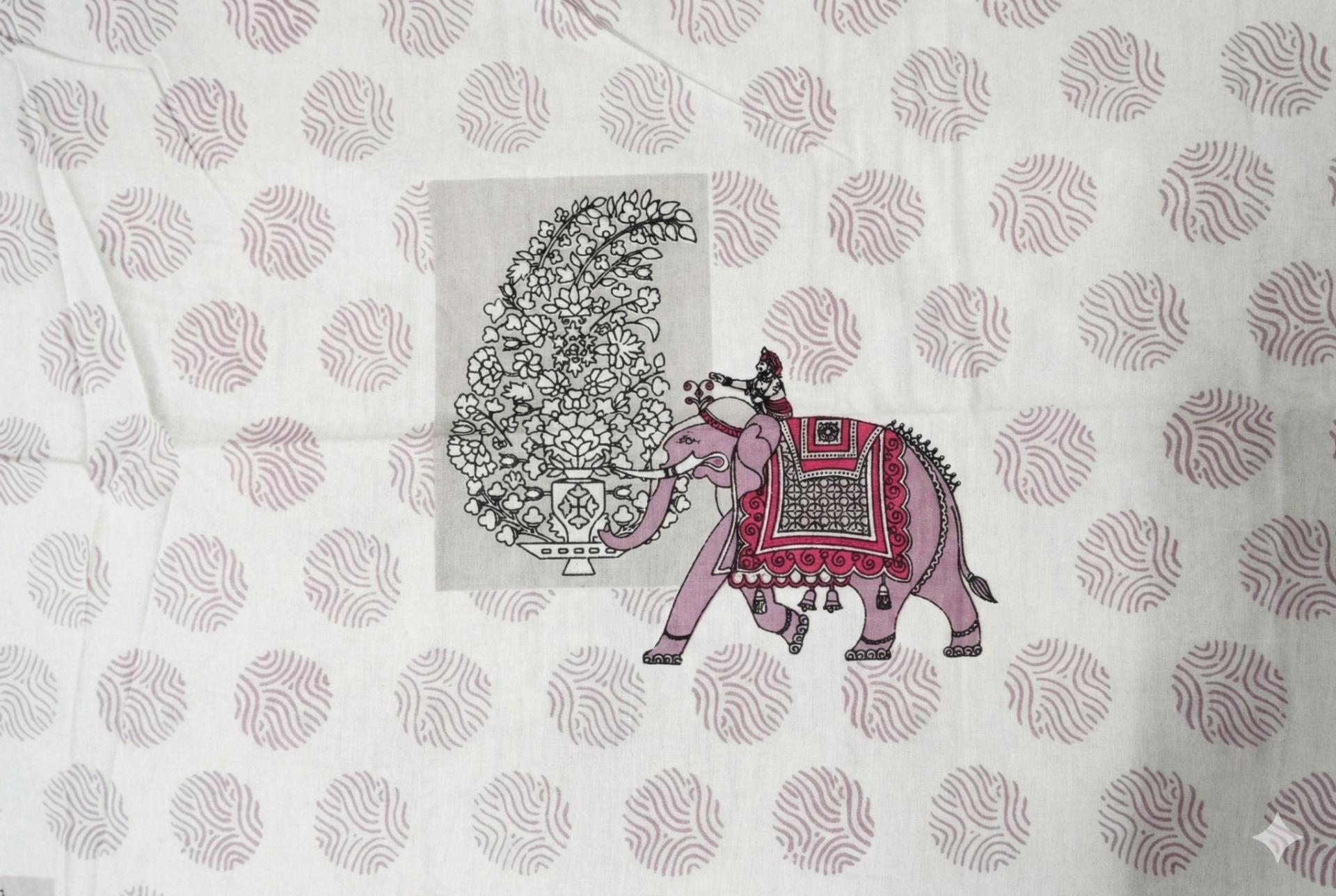 Ivory Elephant Motif Ethnic Cotton Bedsheet Set – image 1