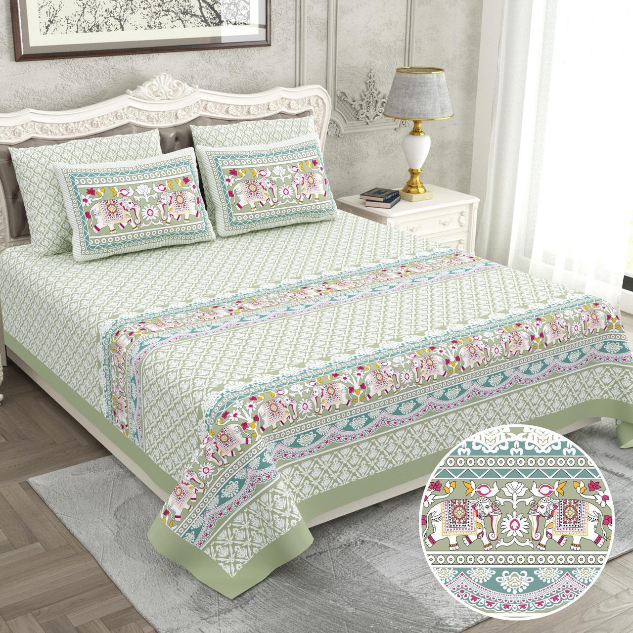 Bedsheet with Elephant & Floral Motifs
