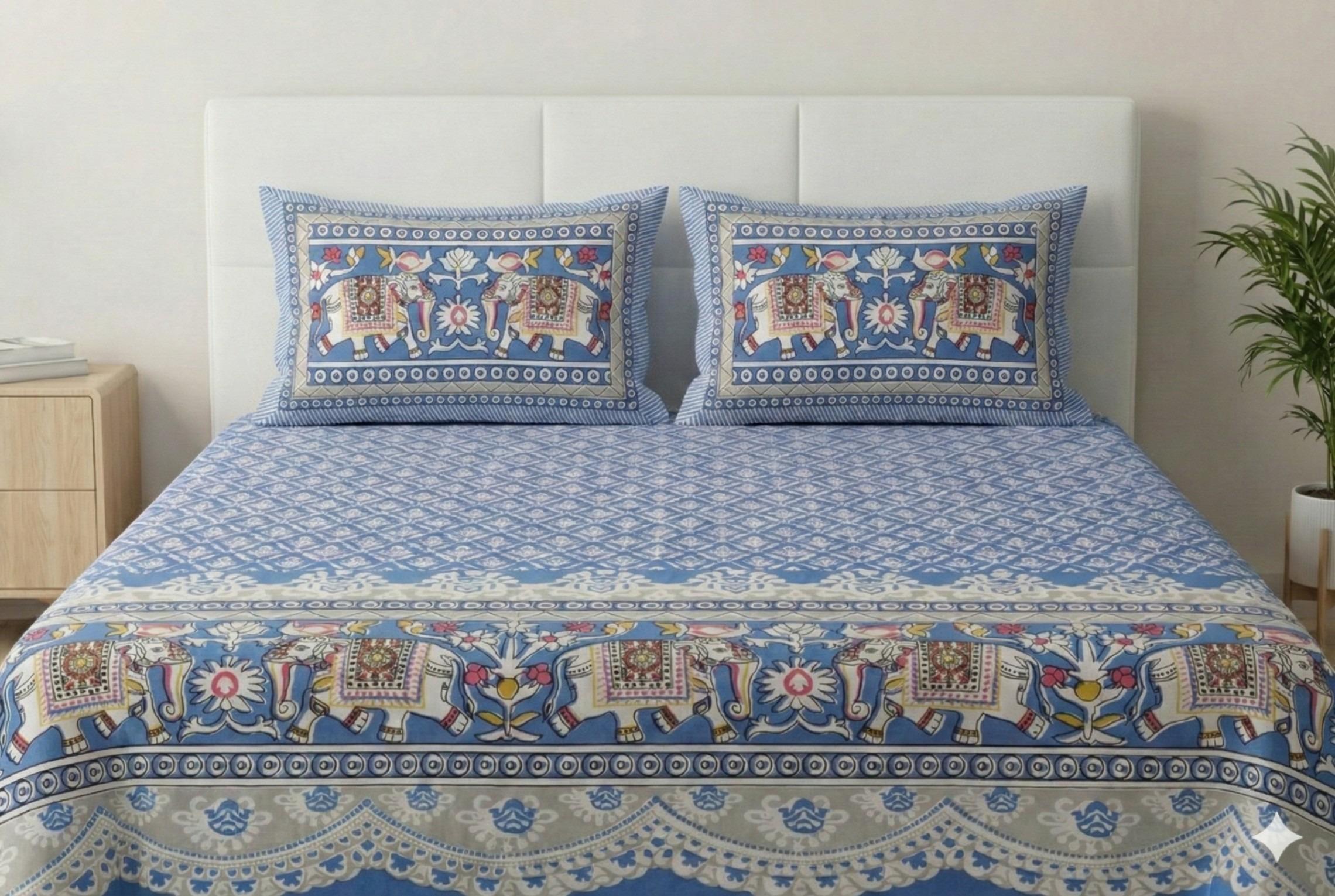 Bedsheet with Elephant & Floral Motifs
