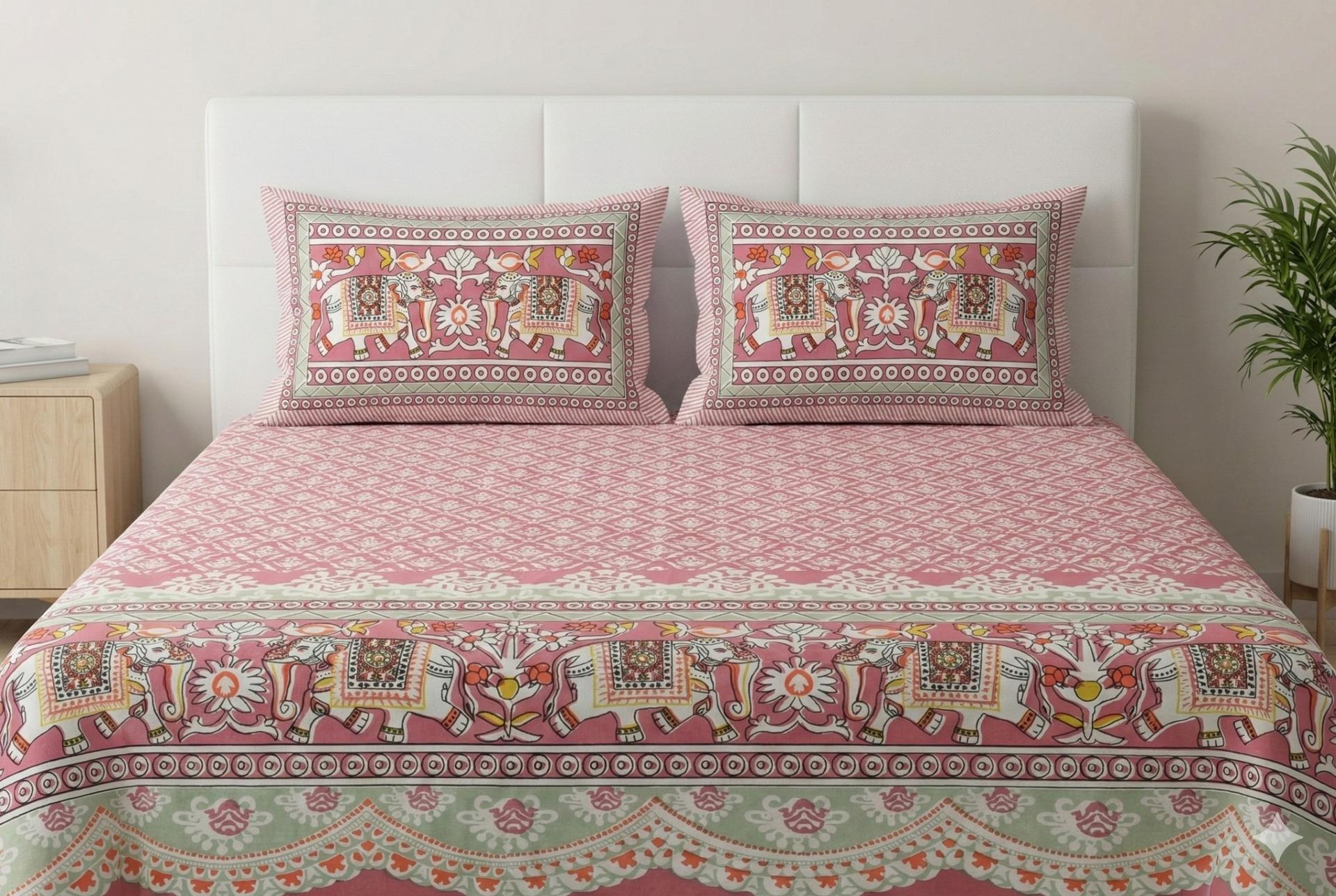 Bedsheet with Elephant & Floral Motifs – image 0
