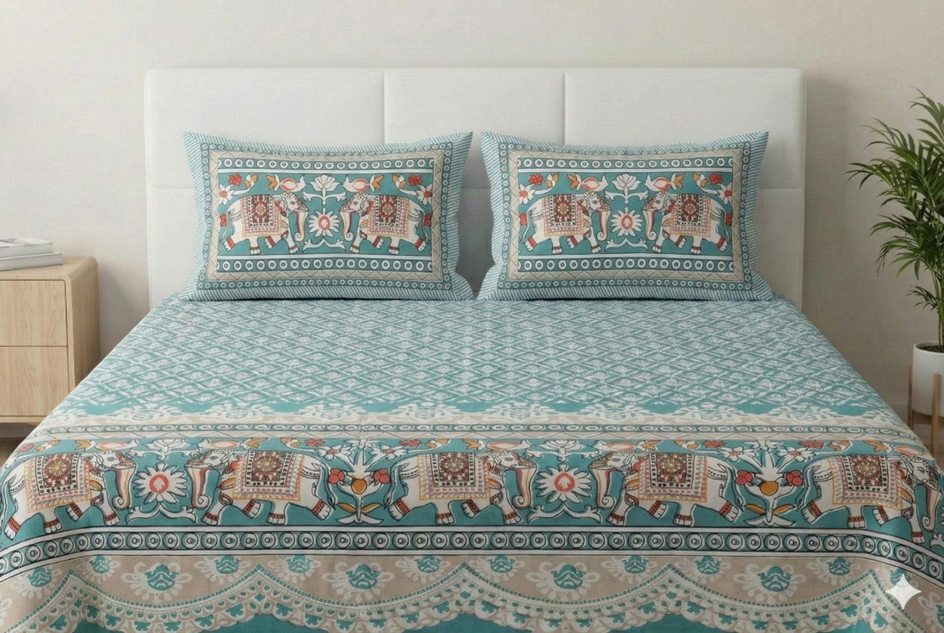 Bedsheet with Elephant & Floral Motifs – image 0