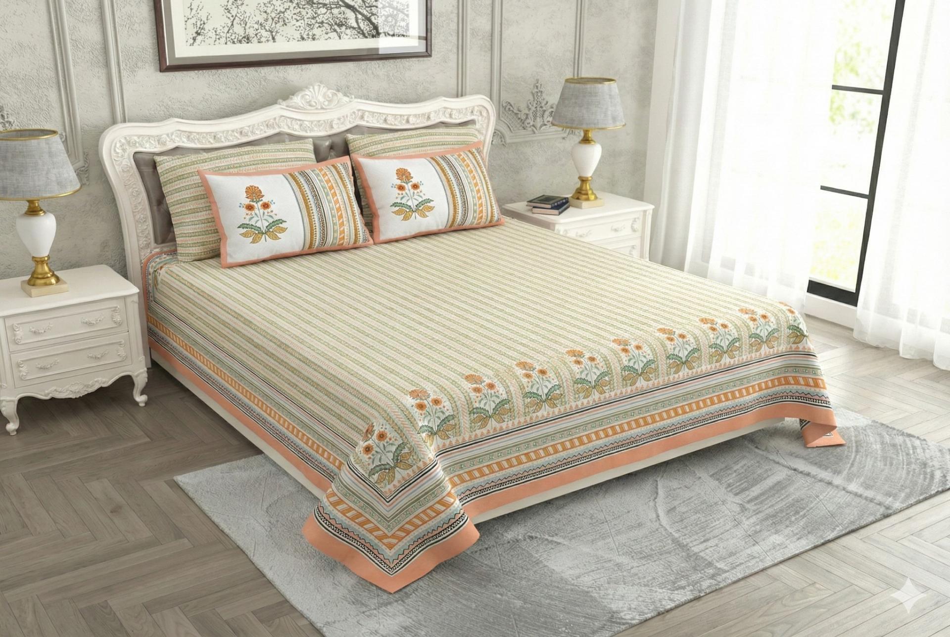 Bedsheet with Floral and Striped Design – image 0