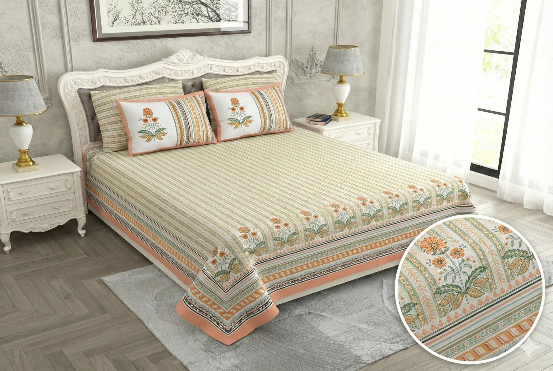 Bedsheet with Floral and Striped Design – image 3