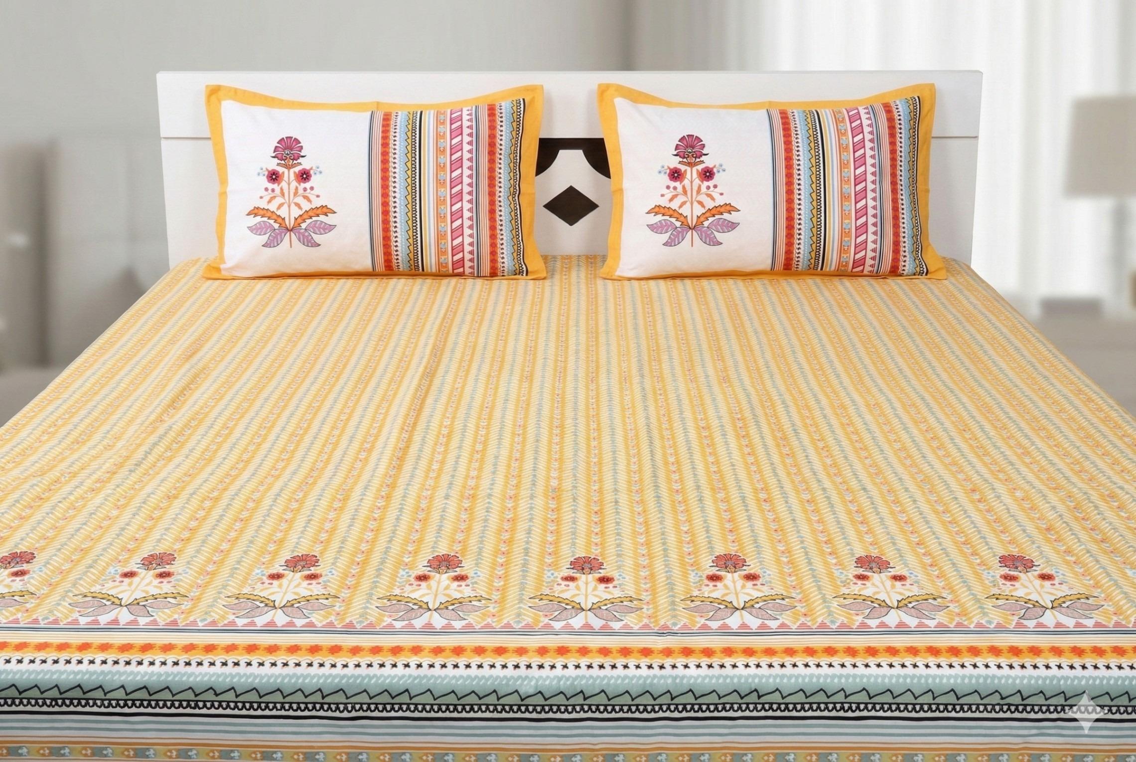 Bedsheet with Floral and Striped Design