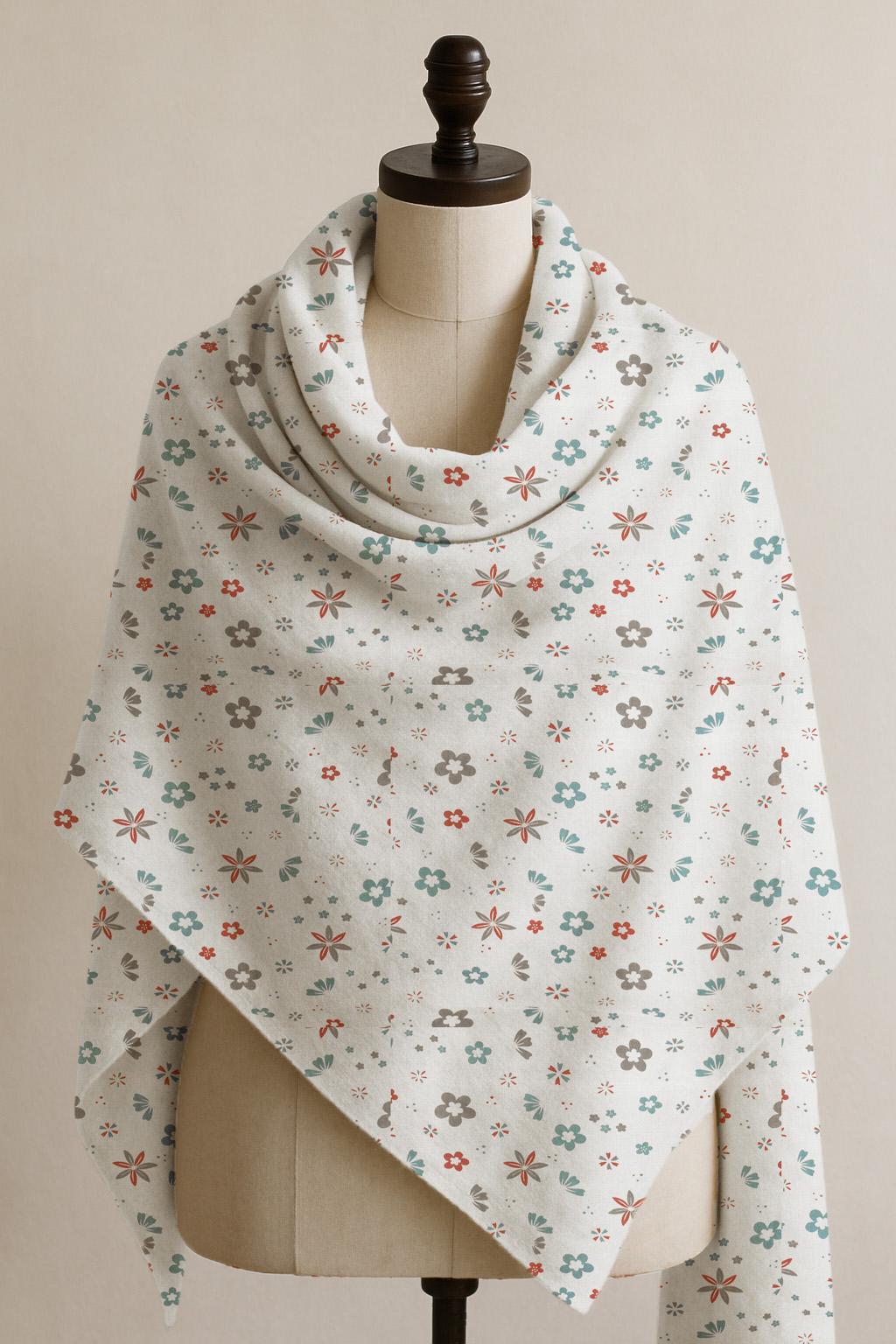 Printed Cotton Shawl With Flowers