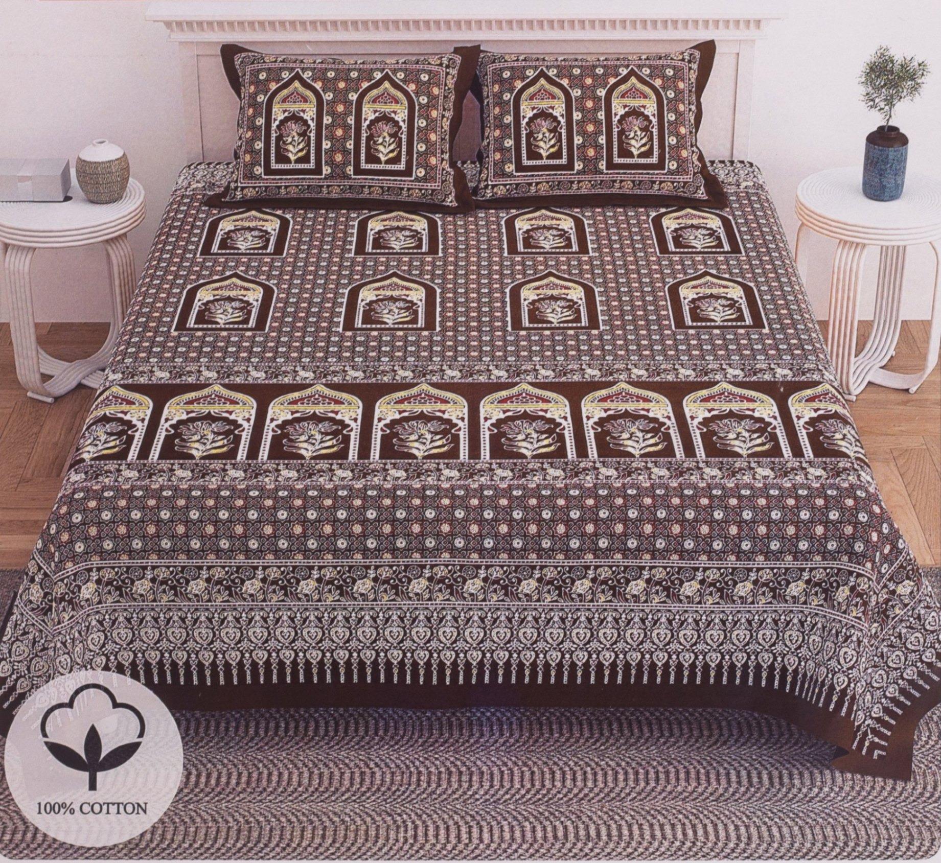 Brown Floral Arch Print King Size Cotton Bedsheet