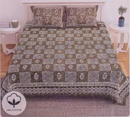 Beige Checkered Floral Print Cotton King Size Bedsheet – view 0