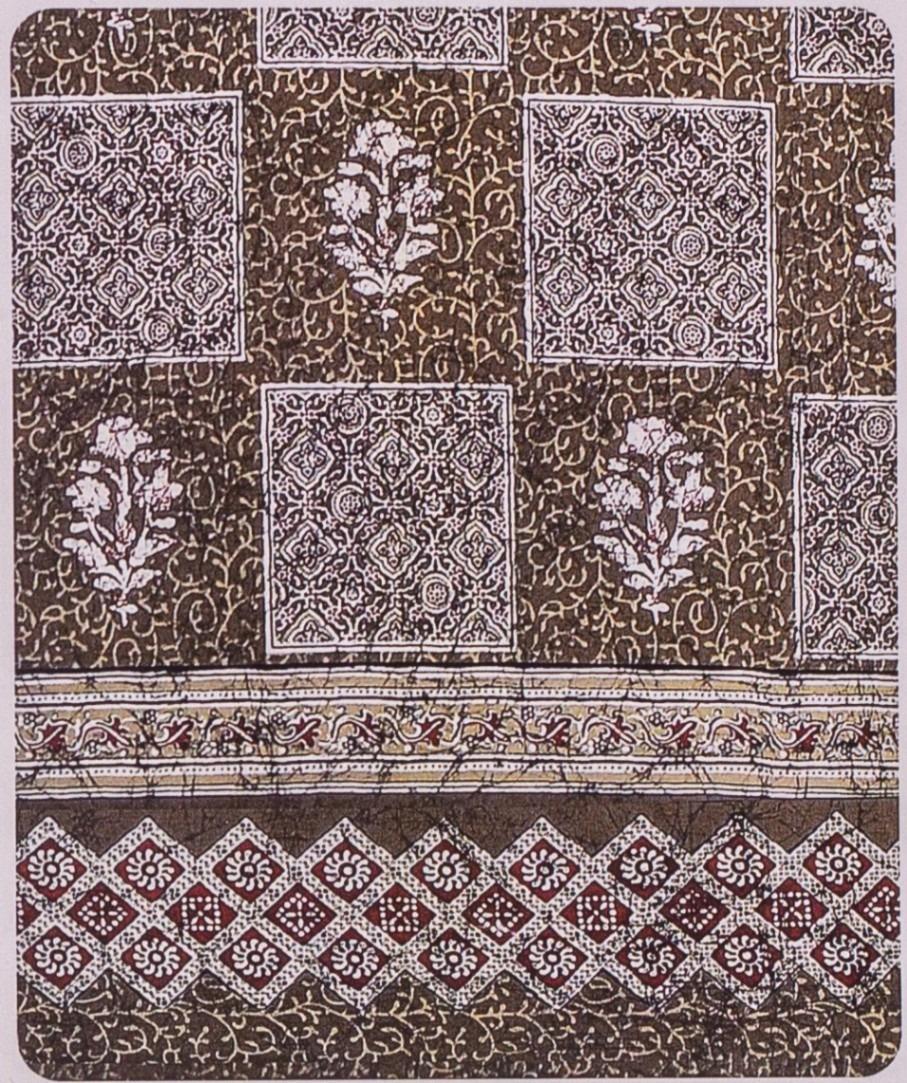 Beige Checkered Floral Print Cotton King Size Bedsheet – image 1