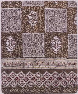 Beige Checkered Floral Print Cotton King Size Bedsheet – view 1