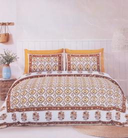 Yellow Brown Floral Block Printed Bedsheet – view 0