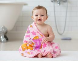 Soft Pink Cartoon Print Baby Bath Towel  – view 0
