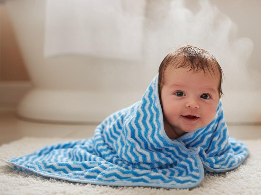 Soft Blue Zigzag Pattern Baby Bath Towel – image 0
