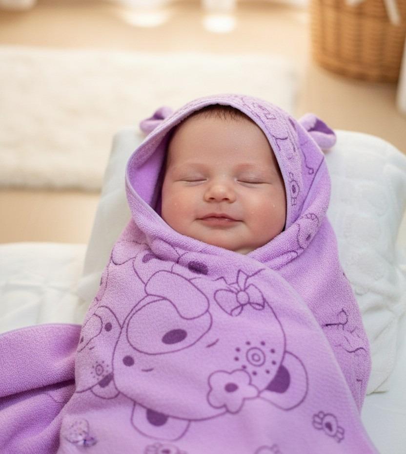 Purple Cartoon Print Soft Baby Bath Towel – image 0