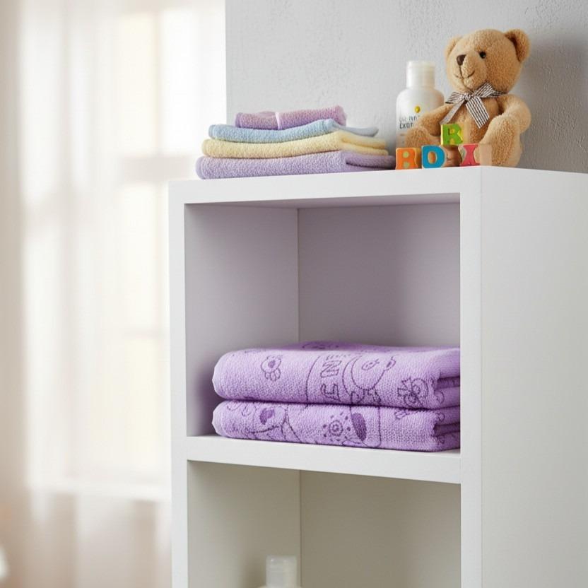 Purple Cartoon Print Soft Baby Bath Towel – image 1