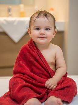 Soft Red Floral Print Baby Bath Towel – view 0