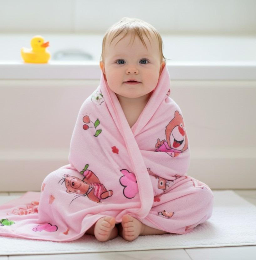 Pink Happy Tunny Cartoon Baby Bath Towel – image 0