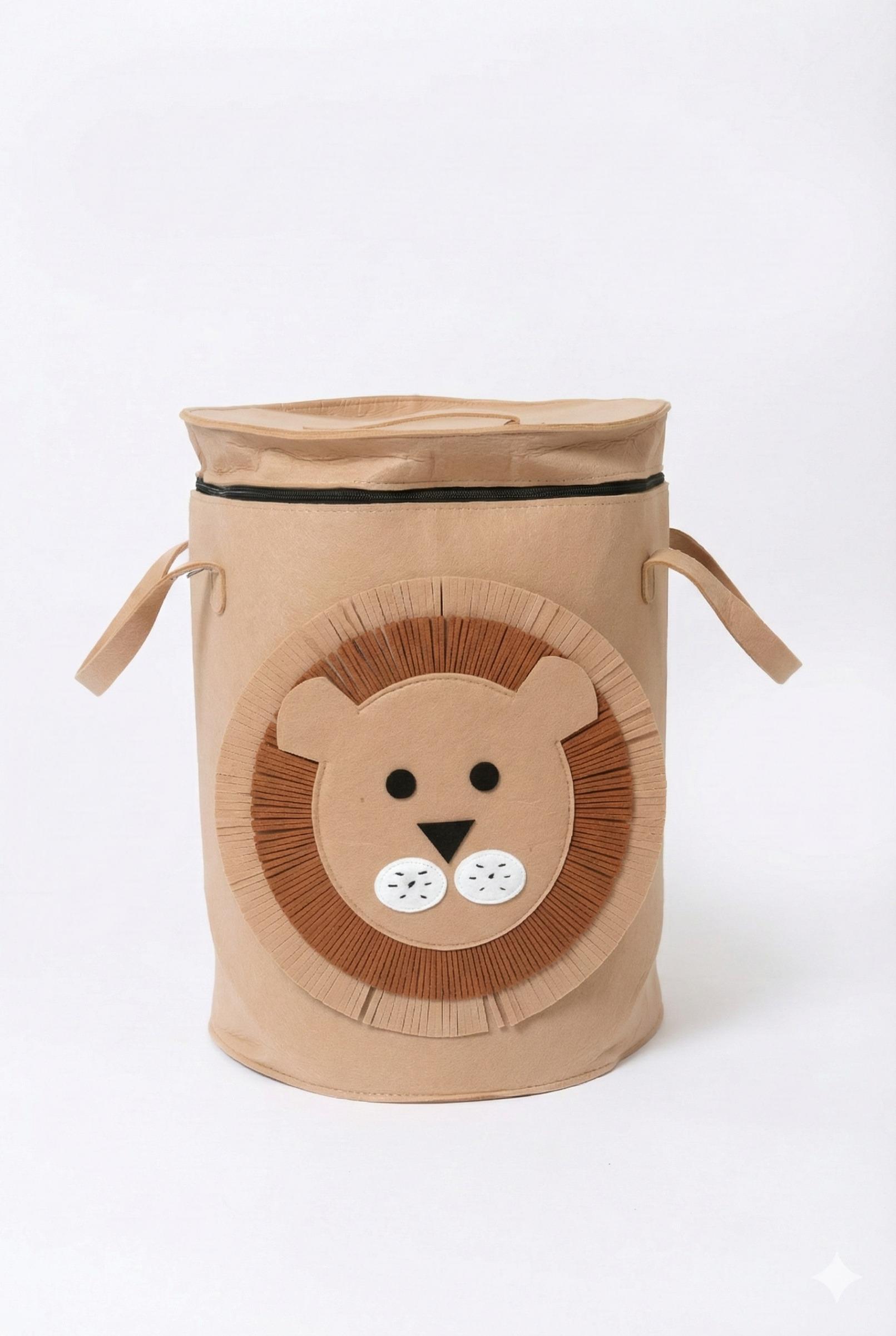 Lion Face Fabric Laundry Bag with Zip Closure