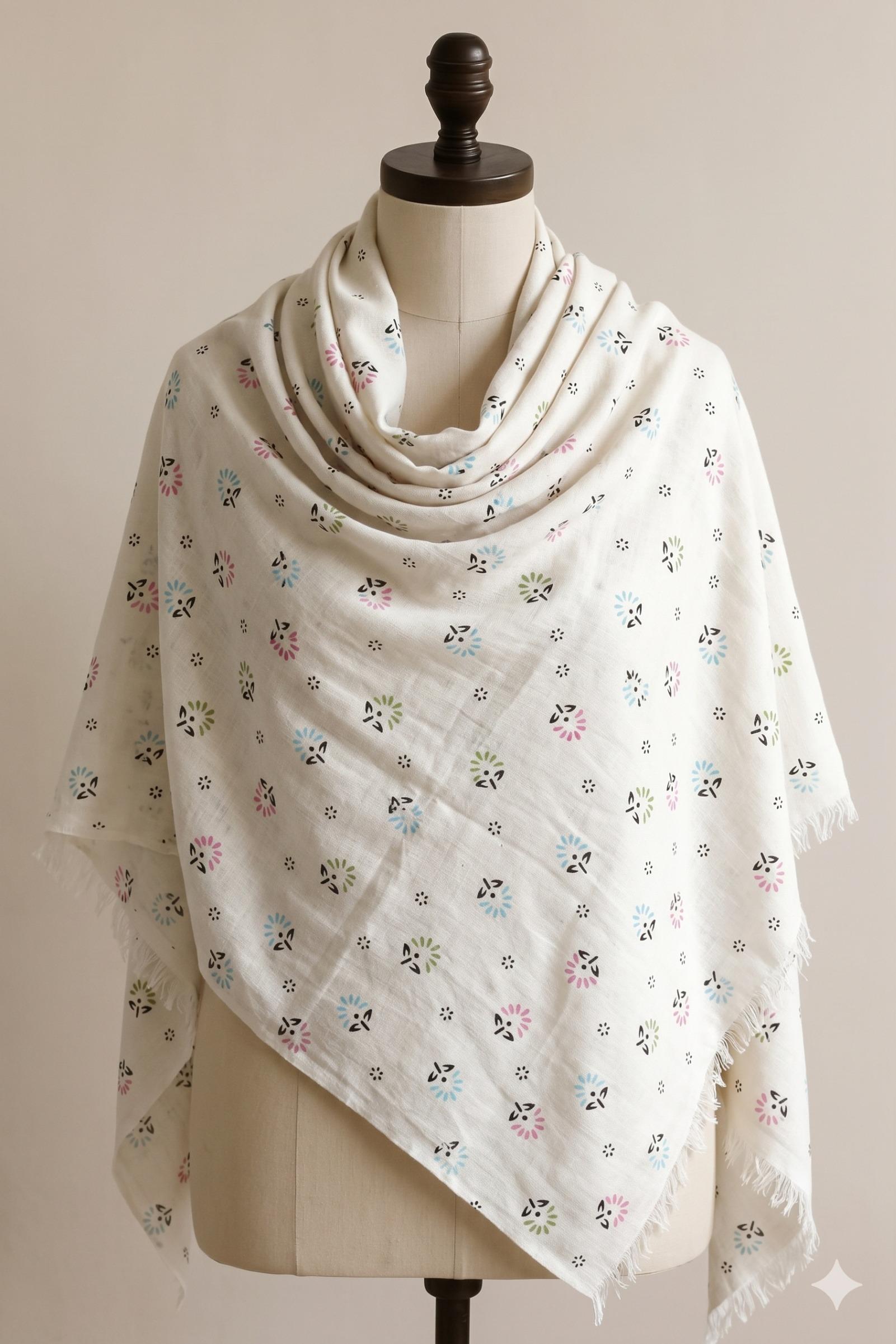 Printed Cotton Shawl With Flowers