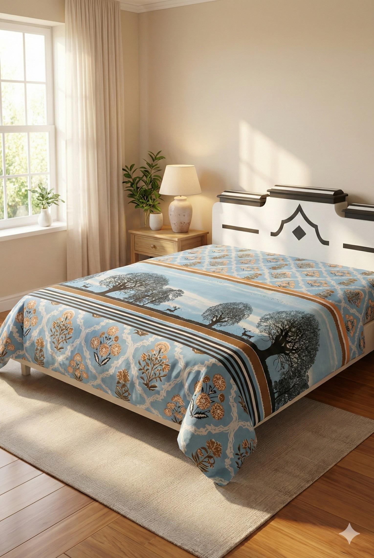 Bedsheet with Tree Silhouette & Floral Print – image 0
