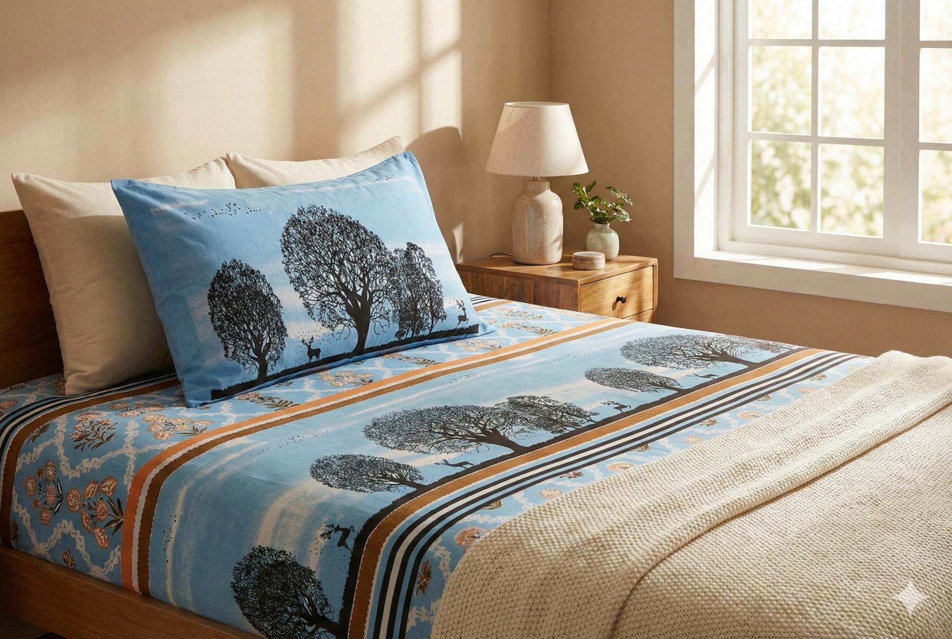 Bedsheet with Tree Silhouette & Floral Print – image 1