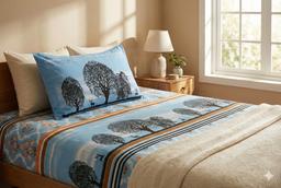 Bedsheet with Tree Silhouette & Floral Print – view 1