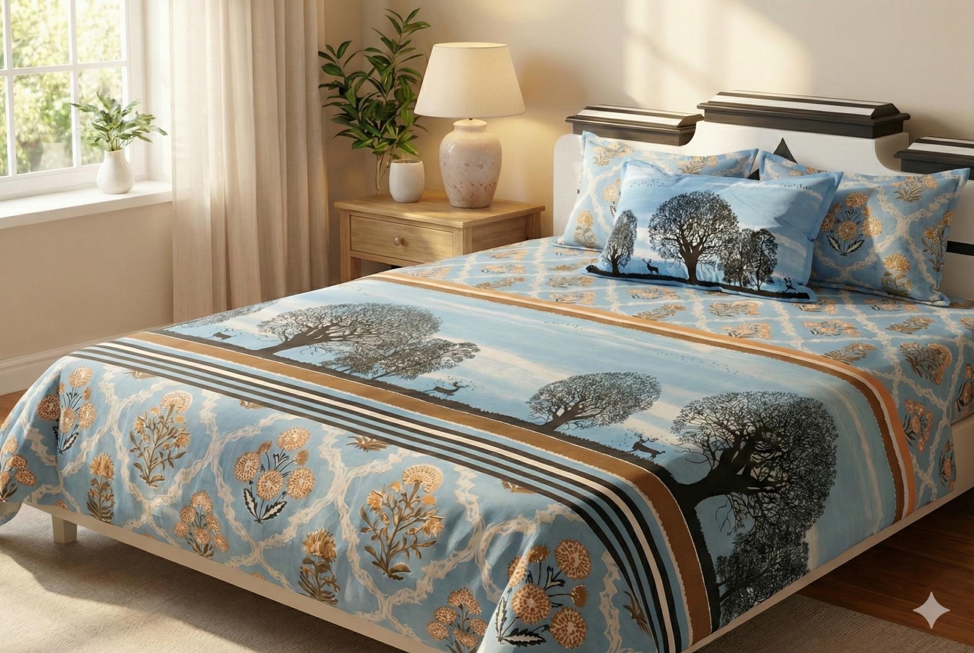 Bedsheet with Tree Silhouette & Floral Print – image 3