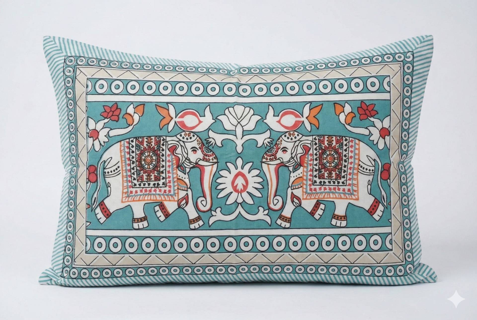 Bedsheet with Elephant & Floral Motifs – Cyan Kaibee (photo 2 of 3) – KaiBee