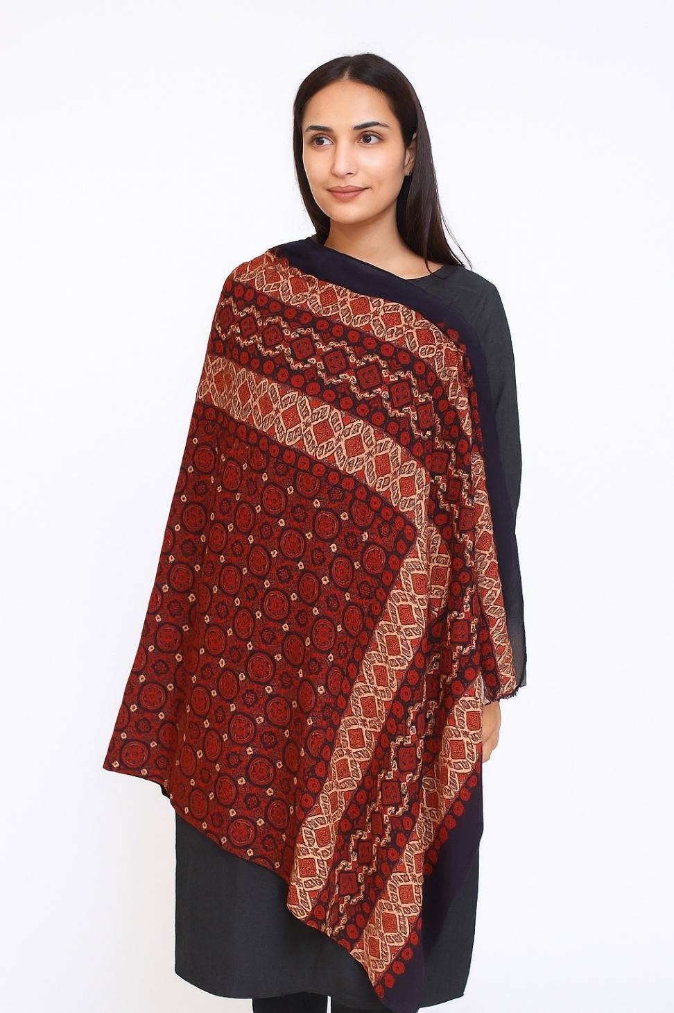 Ajrakh Cotton Shawl – Maroon Red Kaibee (photo 2 of 4) – KaiBee