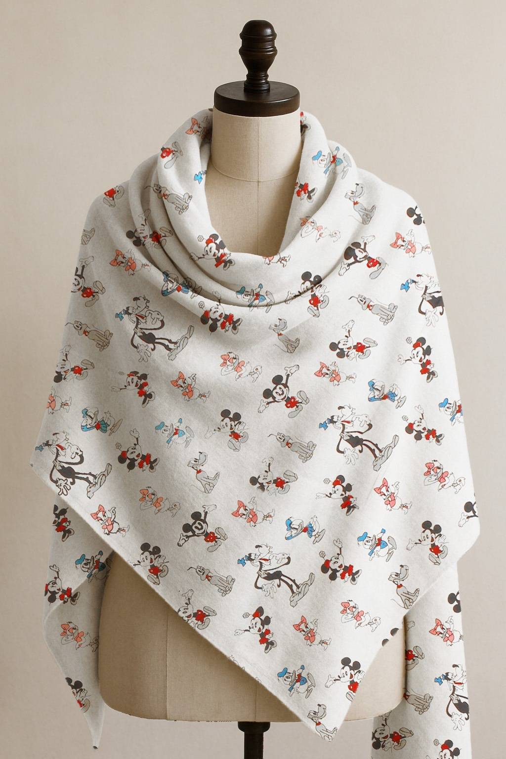 Printed Cotton Shawl With Mickey – White Kaibee (photo 1 of 2) – KaiBee