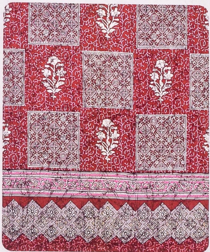 Red Floral Block Printed Bedsheet – image 1