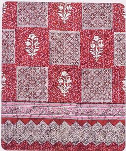 Red Floral Block Printed Bedsheet – view 1
