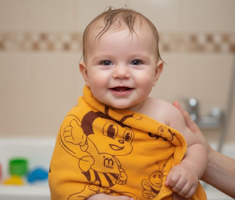 Yellow Cartoon Bee Design Baby Bath Towel
