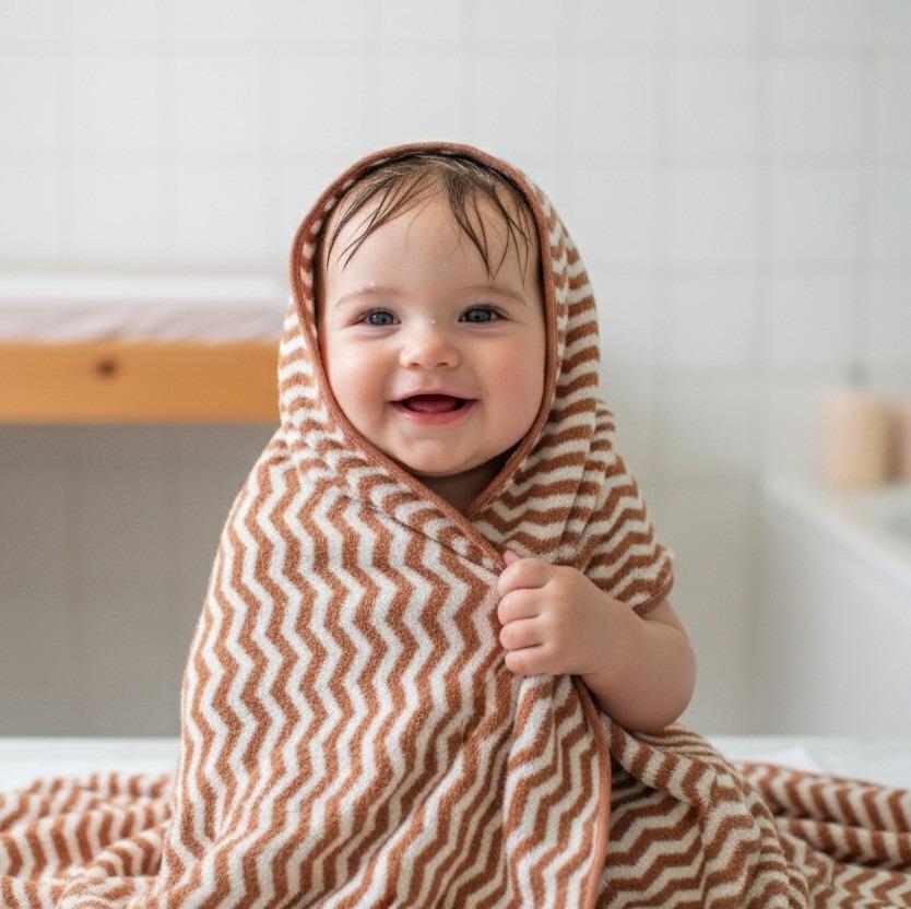 Soft Brown Zigzag Pattern Baby Bath Towel