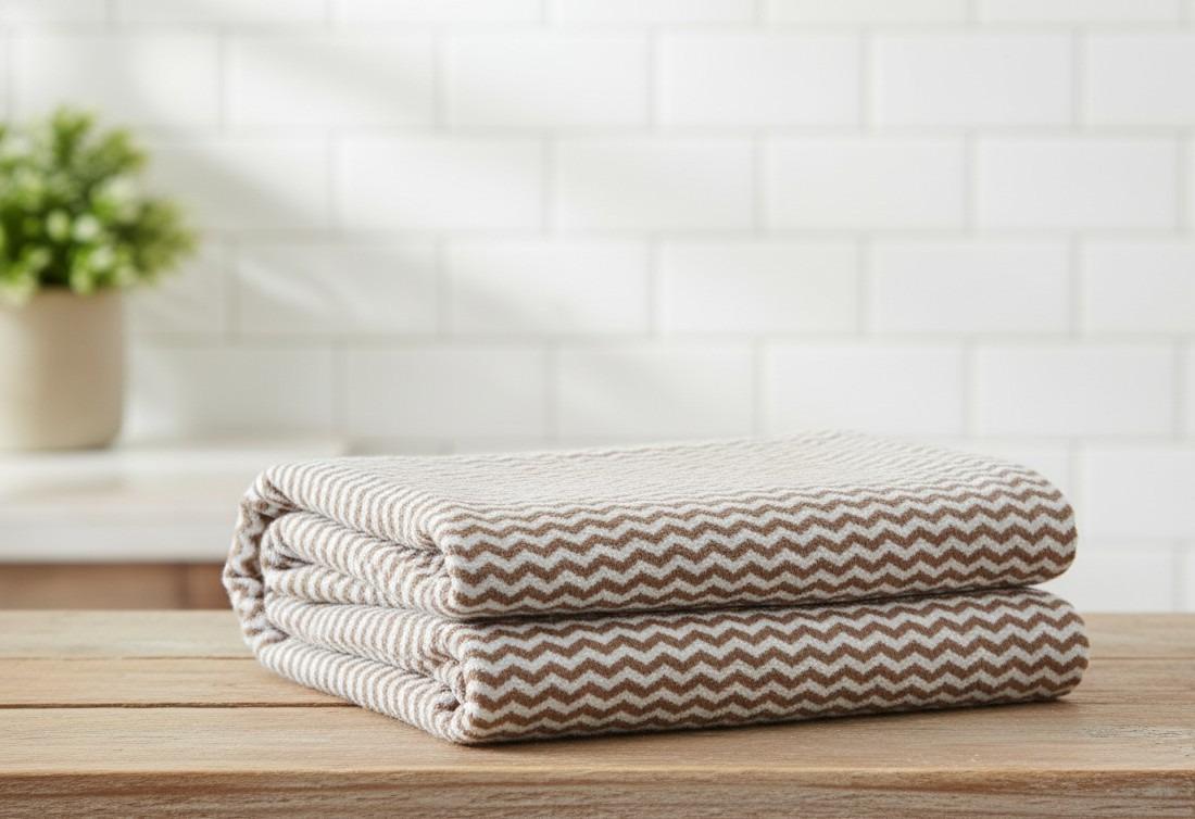 Soft Brown Zigzag Pattern Baby Bath Towel – image 1