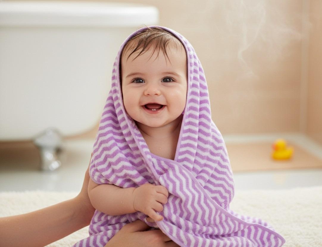 Soft Purple Zigzag Pattern Baby Bath Towel – image 0