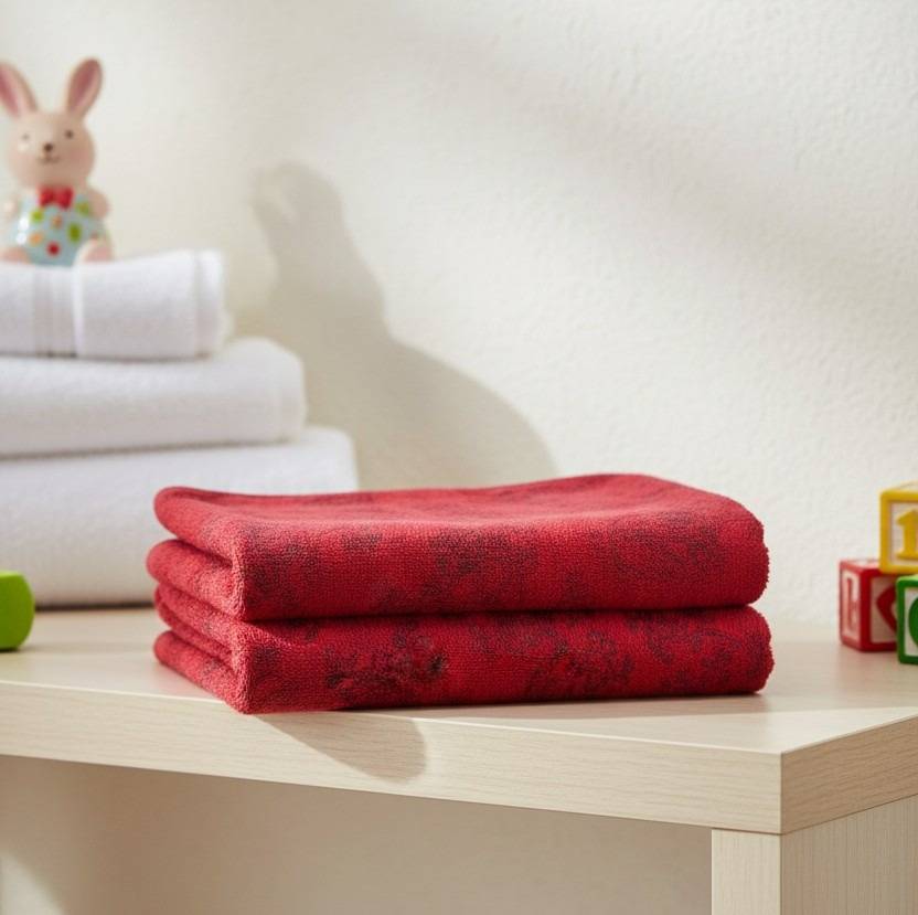 Soft Red Floral Print Baby Bath Towel – Red Kaibee (photo 2 of 3) – KaiBee