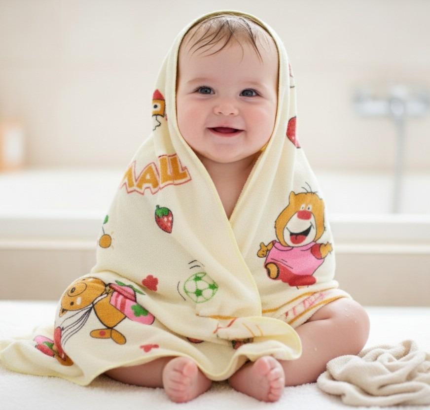 Yellow Happy Tunny Cartoon Baby Bath Towel