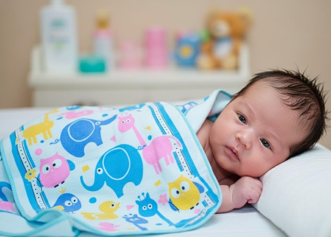 Blue Animal Safari Cartoon Print Baby Bath Towel