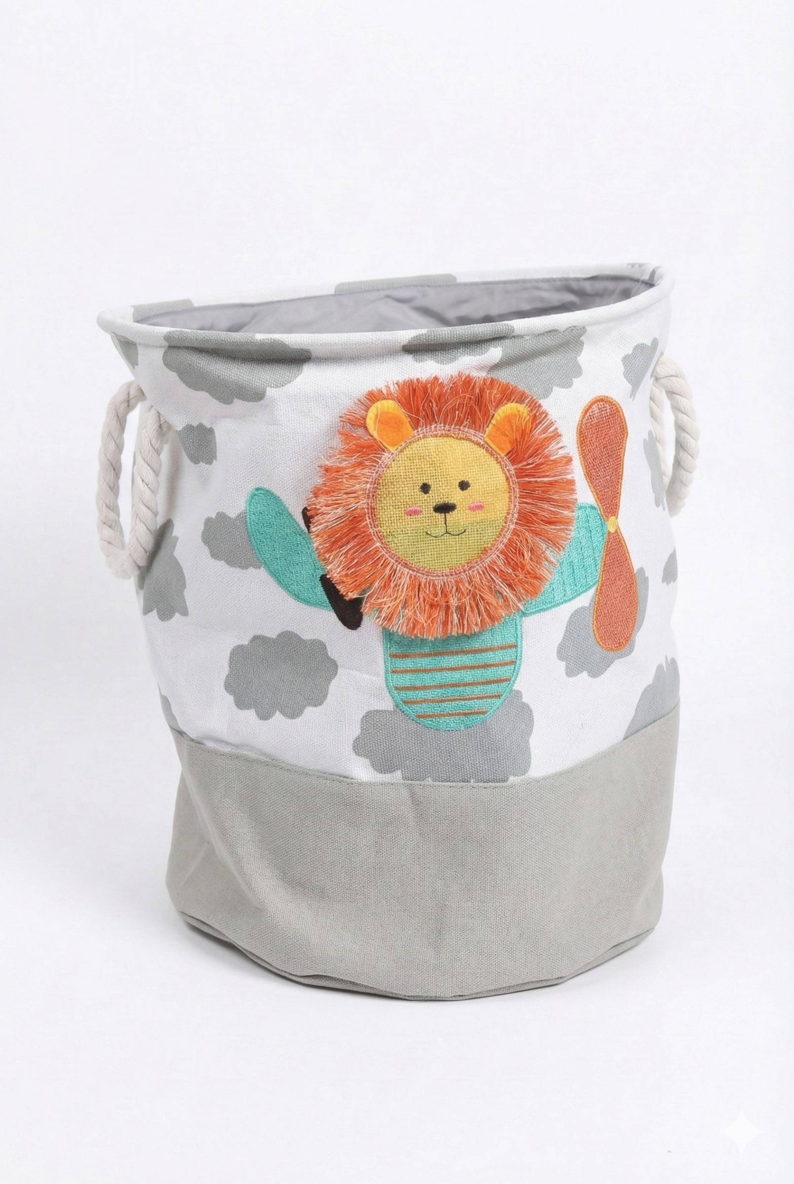 Lion Applique Fabric Laundry Storage Basket – gray Kaibee (photo 1 of 3) – KaiBee
